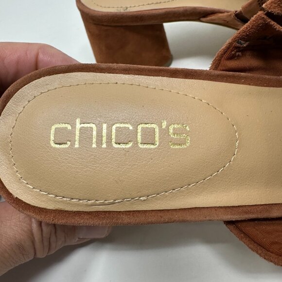 Chicos Slide Sandals Size 9 Brown Suede Floral Embroidered Wanda Heels - Picture 11 of 12